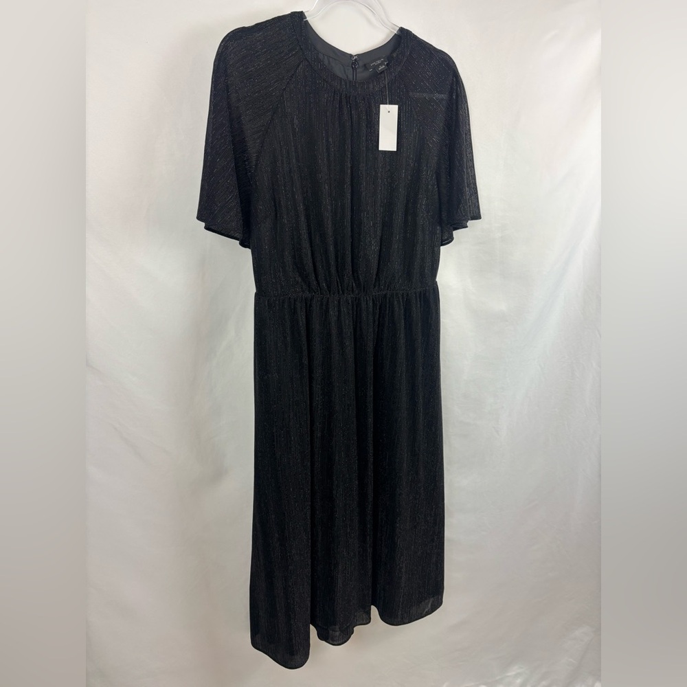 Ann Taylor Factory midi dress. Black and silver, flutter sleeves. Size 8. New!
